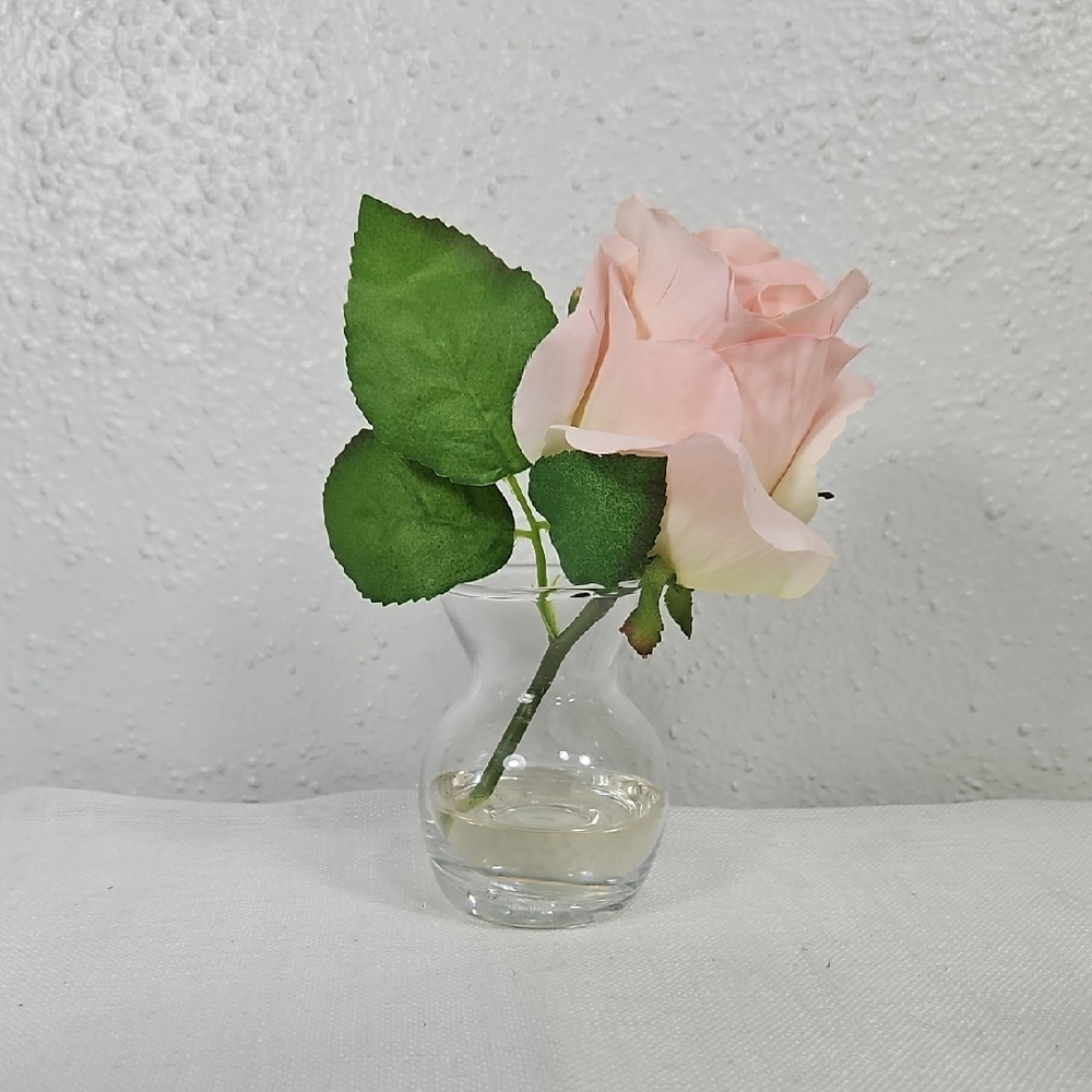 Elegant faux Pink Rose in Mini Glass Vase